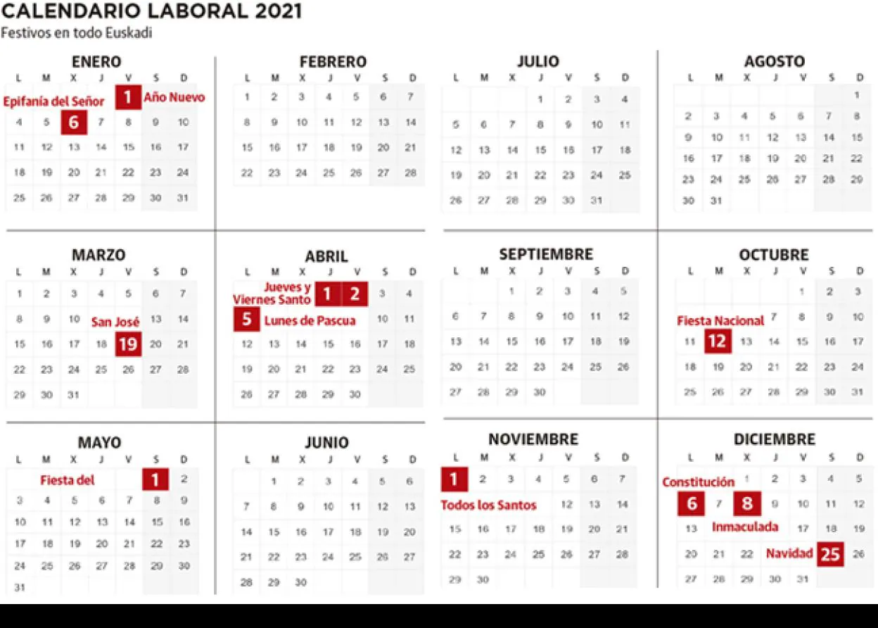 Calendario Laboral De Euskadi 2021 Con Festivos El Diario Vasco 3462